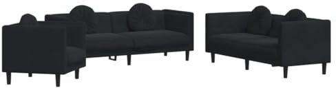 vidaXL Sofagarnitur 3-TLG., Sessel Couch Sofa für Wohnzimmer, Loungesofa Polstersofa mit Kissen, Couchgarnitur Sitzmöbel, Modern, Schwarz Samt