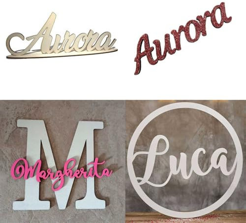 Scritta Nome in Legno Personalizzato per Decorazioni Parete, Prima Comunione da Tavolo o per Feste di Compleanno, Torta di Compleanno Glitter Spessore 4mm (Scritta)