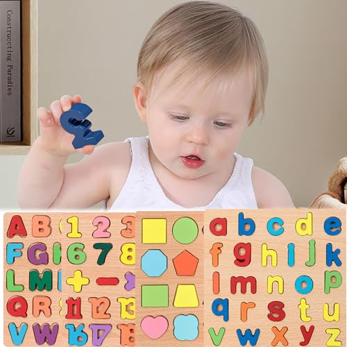 QSLKI 4pcs Montessori Holz Alphabet Nachverfolgungstafel - Bildungsspielzeug für Kinder - Förderung der Feinmotorik, Holz Alphabet Puzzle ABC Buchstaben Board, für 3 4 5 Jahre alte Kinder