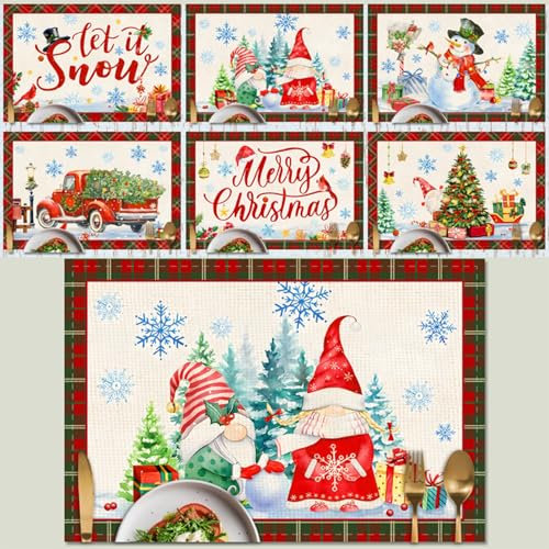 ALINK Weihnachten Platzsets 6er Set, Polyester Leinen Platzdeckchen 30x45cm, Winter Urlaub Bankett Tischsets Platzdeckchen Küche Party Deko