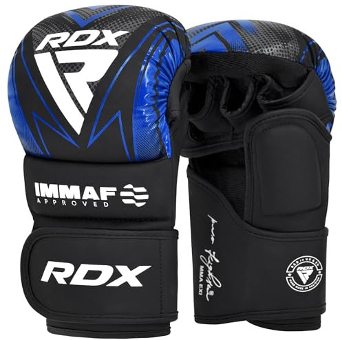 RDX IMMAF Approved Sparring Grappling Gloves, Adults & Kids Professional Grade Hybrid Design for Competition Level and Training, ventilated Open Palm, Adjustable wrist Straps, Martial Arts Muay Thai