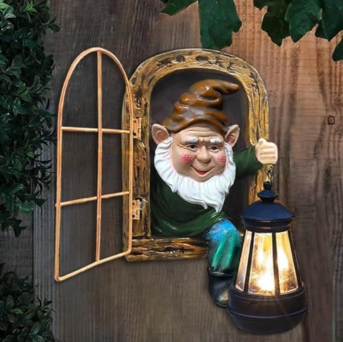 Feengarten-Statuen, Solar-Laterne, skurrile Elfe aus der Tür, Baumumarmungsfiguren Leuchten, Zaun Wand Hof Kunst Heimdekoration, Outdoor Baumgesicht Skulptur ideale Halloween Dekoration