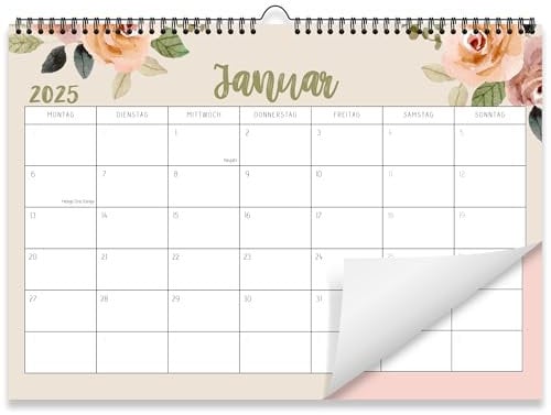Kalender 2025 Wandkalender (Monatskalender im A4 Querformat) - Monatskalender 2025 für das ganze Jahr von Januar bis Dezember mit Ferienübersicht - Ideal als Paarkalender oder Familienplaner