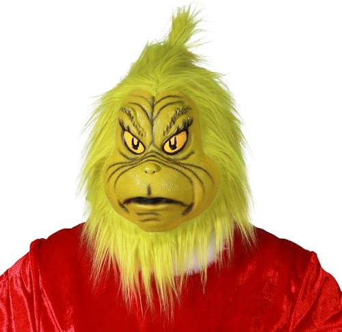 Chaks - Grinch Maske, Kostüm Accessoire für Weihnachten | Offizielles Grinch Kostümzubehör, grüne Weihnachtsmaske mit Kunsthaar für Erwachsene