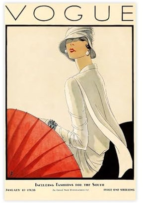 doegka Wanddekoration, Vintage-Kunst, Vogue-Cover 1928, Frau mit Regenschirm, Vintage-Kunst, Leinwandposter, Wandkunst, Dekordruck, Bild, Gemälde für Wohnzimmer, Schlafzimmer, Dekoration, 30 x 45 cm