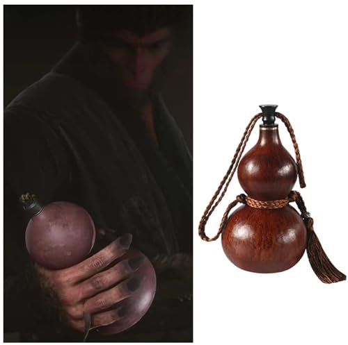 YUZDNM Dekoration Kunst Statue Skulptur mit schwarzem Mythos Wukong Kürbis Wasserflasche Getränkebehälter, tragbare natürliche Flasche Kürbis, große Kapazität Flasche, kreative Sportflasche