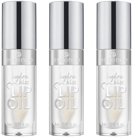 essence hydra kiss LIP OIL, Lipgloss, Nr. 07, Transparent, feuchtigkeitsspendend, pflegend, mit Ölen, glänzend, vegan, ohne Parabene, ohne Mikroplastikpartikel, Nanopartikel frei, 3er Pack (3x4ml)