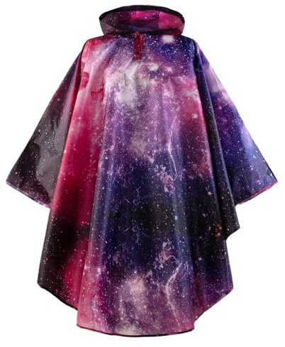 Baagl Regenponcho für Kinder – Wasserdichtes Regencape mit Kapuze & reflektierenden Elementen – Regenmantel für Mädchen & Damen – Ideal auch für Fahrrad & Outdoor (Galaxy, L, 164)