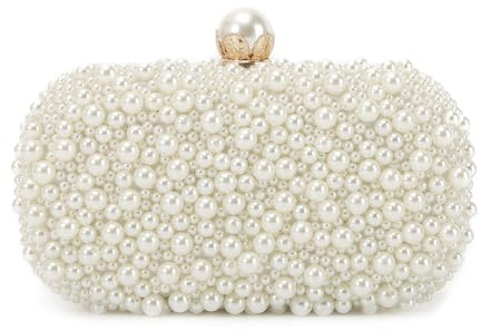 Jywmsc Weiße Perlen-Clutch-Geldbörsen für Frauen Hochzeit Braut Perlen Abendtasche Party Clutch Geldbörse Tragetasche