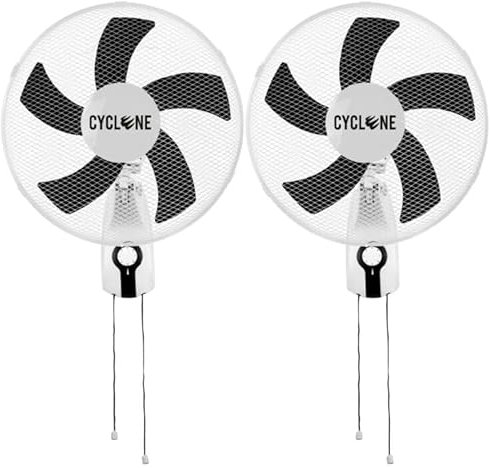 Cyclone 16” Wall Mounted Oscillating Fan Twin Pack | 3-Speed Quiet Air Circulation for Grow Tents, Greenhouses, Home & Office | Wall-Mount Fans with Tilt & Oscillation | UK Plug