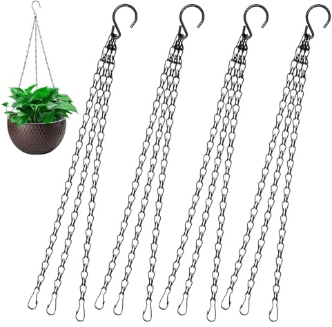 4 Stück Kette für Blumenampel, 40cm Blumenampel Ketten Metall, Ketten zum Aufhängen mit Haken, Metallkette zum Aufhängen für Hängepflanztopf, Blumentöpfe, Vögel, Laternen, Billboard, Innen, Außen