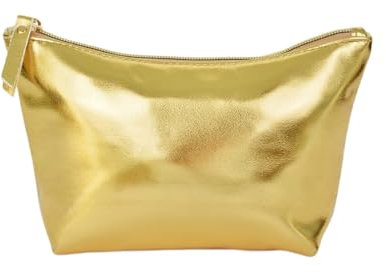 Whakano PU Leder Kosmetiktasche mit Reißverschluss,Aufbewahrungstasche 18x14x6cm,Tragbare Tasche Multifunktions-Organizer,Schminktasche wasserdichte Handtasche für Reisen,Bad,Alltag Make up,Gold