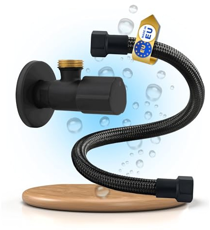 LAXARA Premium Anschluss-Set – Eckventil + Flexschlauch – Schwarz oder Weiß - trinkwassergeeignet - Anschlussgrößen 3/8 Zoll bis 1/2 Zoll | (Eckventil + Flexschlauch Schwarz, 40 cm - 3/8 Zoll)