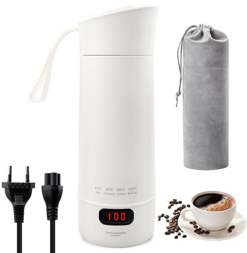 Hervidor de agua de viaje pequeño, hervidor de agua de viaje pequeño, hervidor de agua para coche, 400 ml, mini taza de agua eléctrica portátil, mini camping, viaje para preparar café y té