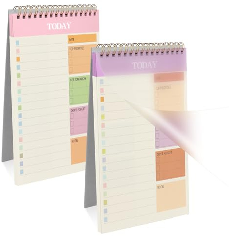OFFCUP 2pcs To Do Liste A5, 21x14cm Tagesplaner Block Undatiert 52 Blatten Beidseitiges Schreiben, Seiten Terminplaner Notizbuch Weekly Planer Daily To Do Planer für Büro Schule, Rosa + Lila
