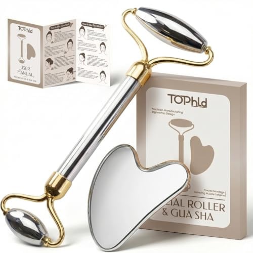 Stainless Steel Face Roller & Gua Sha Facial Tools, Face Massager for Self Care, Roller for face, Jawline Sculpting and Puffiness Reducing
