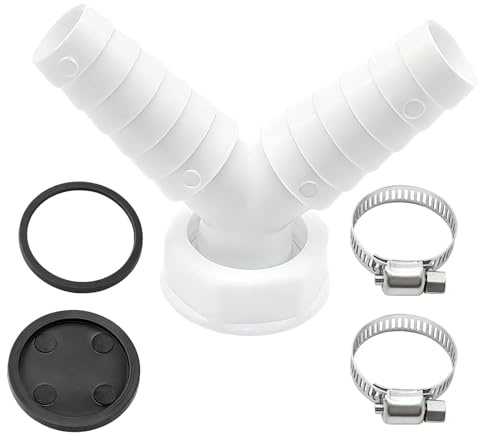 Abfluss Waschmaschine Doppelanschluss, 1 Zoll Y Stück Adapter Anschluss Abfluss Doppelanschluss Waschmaschine Trockner waschmaschinenanschluss adapter mit 2 Schlauchschellen