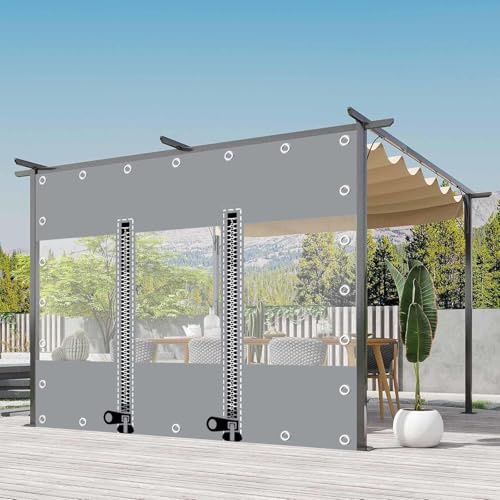 Strapazierfähige wasserdichte transparente Planen-Seitenteile mit Reißverschluss-Türen für den Außenbereich, Terrassen, Veranden, Pavillons, regenfeste PVC-Vorhänge mit Ösen, 2 Reißverschlüsse, 2,2 x