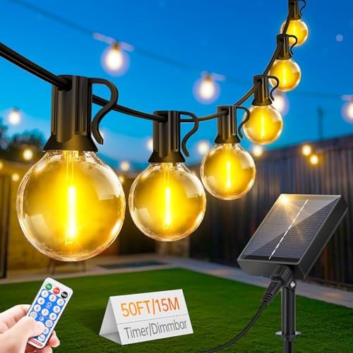 Solar Lichterkette Außen Wasserfest 15M - LED Dimmbar mit Fernbedienung