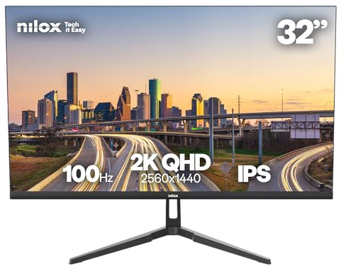 Nilox NXM322K1001 Monitor Gaming 32'' 2K QHD 2560×1440 IPS, Frequenza 100 Hz, Tempo 4 ms, Uscita Audio 3,5 mm, Connessioni HDMI/DP, VESA 100×100 mm