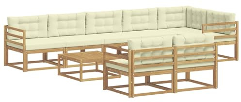 vidaXL Outdoor-Sofagarnitur 9 pcs Weiß und Creme 79 x 79 x 37 cm, Patio-Sitzgruppe, modernes Outdoor-Sofa, langlebige Gartenmöbel, wetterfestes Lounge-Set für die Terrasse