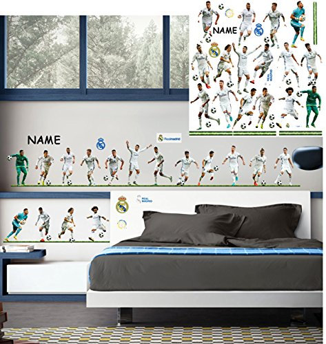 39 Stück: XL Wandsticker Fußball Mannschaft - Real Madrid - Club de Futbol/FCM - Fußballverein - incl. Name - zum Spielen & als Deko - selbstklebend +..