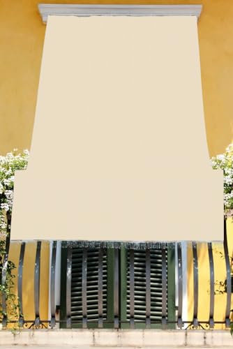 Tenda da Sole con Kit Ganci e Anelli in Tessuto Resistente da Esterno o Balcone Misura cm 140x300 Dis.5 Tinta Unita Colore Beige
