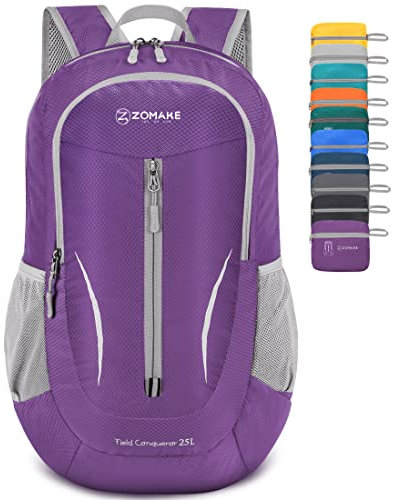 ZOMAKE Ultraleicht Faltbarer Rucksack Packbare Backpacks 25L,Kleiner Faltbar Wanderrucksack Wasserdicht für Damen Herren Outdoor Wandern(Violett)