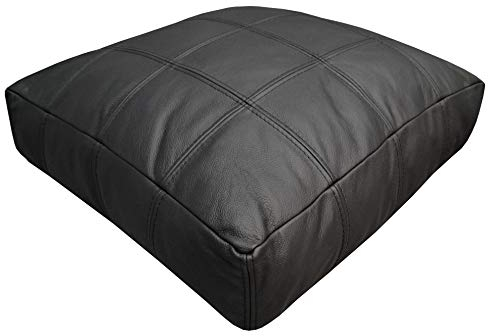 Quattro Meble Schwarz Echtleder Bodenkissen Sitzkissen Lederkissen Sitzpolster doppelt genähtes Echt Leder Kissen Sitzauflage Sitzbag Sitzkissen Sitzsäcke TV Kissen Sitzwürfel (63 x 63 cm)