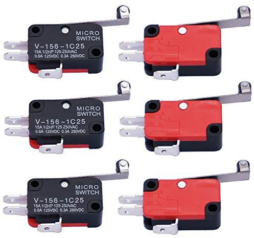 mxuteuk 6 pezzi micro-motion finecorsa, interruttore a braccio lungo con cerniera V-156-1C25