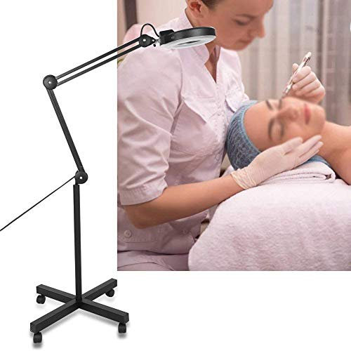 Lupenleuchte mit Rolling Standfuß, 5X LED Lupenlampe Bodenstehende Kosmetische Lupenlampe Stehlampe Lampen-Licht, rollender Bodenständer Lampe Schönheit Tattoo Beauty Salon Spa Salon (schwarz)
