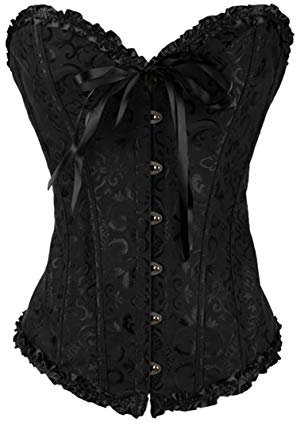 Sxybox Damen Korsett Bauchweg Vollbrust Corsage Top Gothic Burlesque Schnüren Bustier,Schwarz,XL