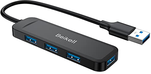 Hub USB 3.0, Beikell Data Hub USB 4 Puertos Ultra Fino Alta Velocidad para Macbook, Mac Pro/Mini, iMac, Surface Pro, XPS, Llaves USB, Notebook PC, Portátil, Discos Duros Externos, etc.