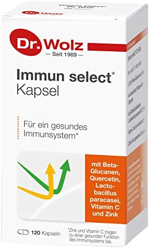 Dr. Wolz Immun Select Kapseln, Mikronährstoffkombination mit wichtigen Immunsubstanzen, Glucane, Vitamin C, Lactobacillus paracasei und Quercetin,120 Kapseln