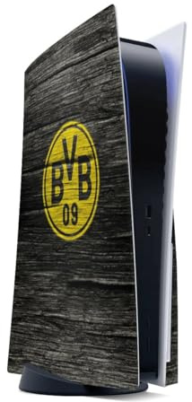 DeinDesign Skin kompatibel mit Sony Playstation 5 Disc Edition Folie Sticker Borussia Dortmund BVB Holzoptik