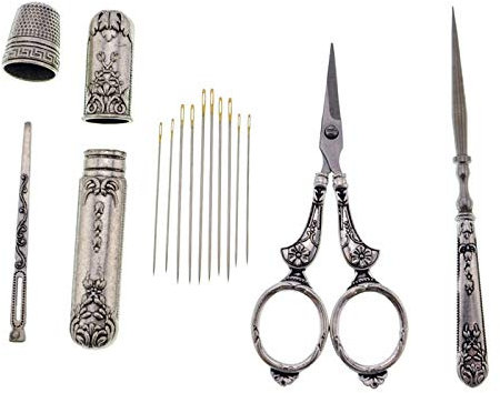 1 Set Vintage Stickerei Scheren Nadeletui Nähen Fingerhut Ahle Handarbeiten Werkzeuge