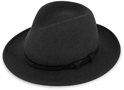 fiebig Lewis Fedora Wollfilzhut | Crushable & Waterproof Filzhut mit Ledergarnitur | Outdoor Hat Made in Europe (61-XL, Anthrazit-Melange)