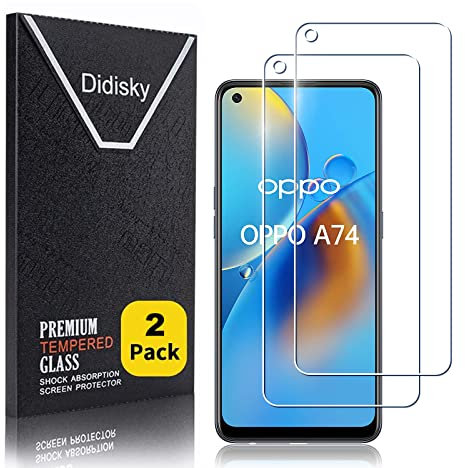 Didisky [2-Unidades Cristal Templado Protector de Pantalla para OPPO A95 5G, OPPO A74 4G (no para OPPO A74 5G), Antihuellas, Sin Burbujas, Fácil de Limpiar, 9H Dureza, Fácil de Instalar