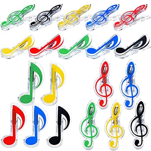 Musik-Büroklammerhalter, Notenbuch, Seitenhalter, Musiknoten, Büroklammern, Kunststoff, Notenblätter, Clips, Lesezeichen, Schreibwaren für Musik, Papier, mehrfarbig, transparent (20 Stück)