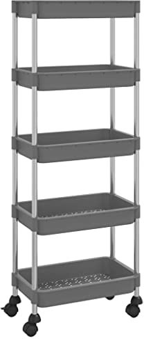 vidaXL Küchenwagen 5 Etagen Rollwagen Servierwagen Küchentrolley Abräumwagen Haushaltwagen Beistellwagen Etagenwagen Grau 42x29x128cm Eisen ABS