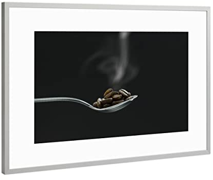 artboxONE Poster mit Rahmen Silber 30x20 cm Kaffeearoma von Uwe Merkel - gerahmtes Poster