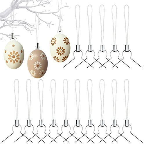 HERZWILD 150 Stück Aufhänger für Ostereier Kugel Deko Eieraufhänger Kugelaufhänger Ostern Eier mit 150 Stück Bunte Schnur, Metallhaken Haken für Kunststoffeier, Plastikeier zur Deko Ostern (White)