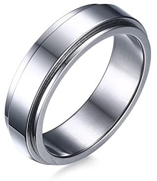 Bague Tournante Epinki Anti-Stress 6mm Acier Inoxydable Rotative Homme Poli Argent/Noir/Or/Rose