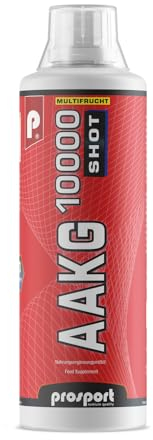 Prosport AAKG 10.000 SHOT 500ml Flasche, mit Vitamin B6, Aminosäuren und Koffein, Geschmack: Multifrucht