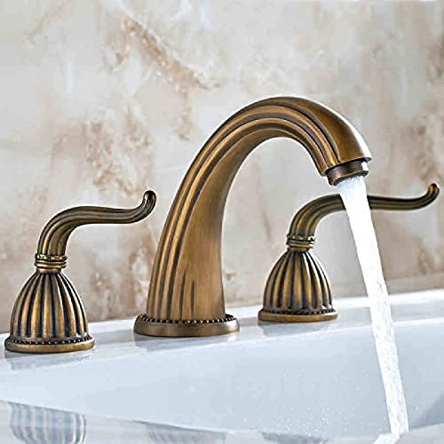 ZAKSEM Grifo Grifos de Lavabo Grifo de baño Antiguo Bronce Grifos de Agua de 3 Orificios Manijas para Muebles Soporte Doble Lavabo Lavabo Grúa,Antiguo