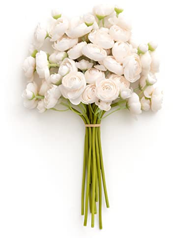 Ling's moment Ranunkeln künstliche Blume, Kunstseide Mini Ranunkel Blumen für DIY Blumenstrauß, Bulk Fake Hochzeit Füller Blumen für Tafelaufsätze Arrangements Braut Dusche Dekorationen, Creme
