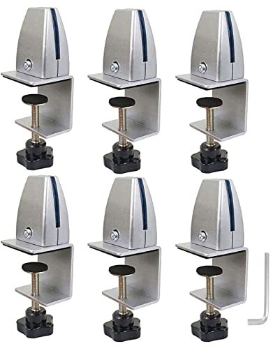 Jhanw Panel Support Clips for 1/8 to 1 Thick Panel, Adjustable Desk Divider Clips, Aluminum Desk Partition Clamp, Acrylic Plexiglass Partition Clips Gray, Desk Privacy Panel Clamps 6 Pack