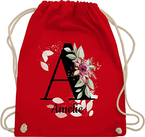 Turnbeutel Rucksack - Buchstabe anpassbar mit Name I Geschenk Initialen - Unisize - Rot - jga beutel blumen stoffbeutel schule personalisierte buchstaben a turnsack kita tasche