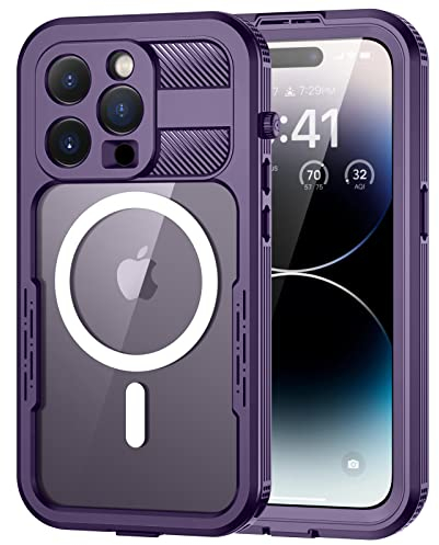 Lanhiem Cover Per iPhone 14 Pro Impermeabile, IP68 Certificato Custodia Subacquea per iPhone 14 Pro (6.1) Waterproof Antiurto Antipolvere con 360 Gradi Militare Protezion,Viola