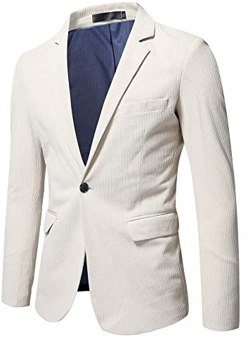 Anzug Jacke Männer Einfarbig Vintage Kord Mode Jacke Herren Verdicken Britischer Stil Revers Blazer Jacke Männer Slim Fit Urban Business Casual Jacke Herren E-White M